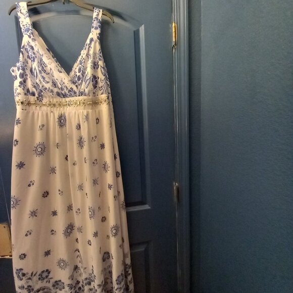 NEW SIGNATURE ROBBIE BEE DRESS SZ 12 NEVER WORN BEAUTIFUL BLUE & WHITE - Picture 9 of 10
